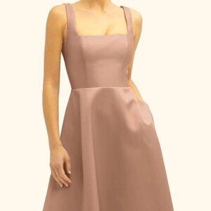 Dessy Collection Neu Nude Square Neck Sateen Midi Gown